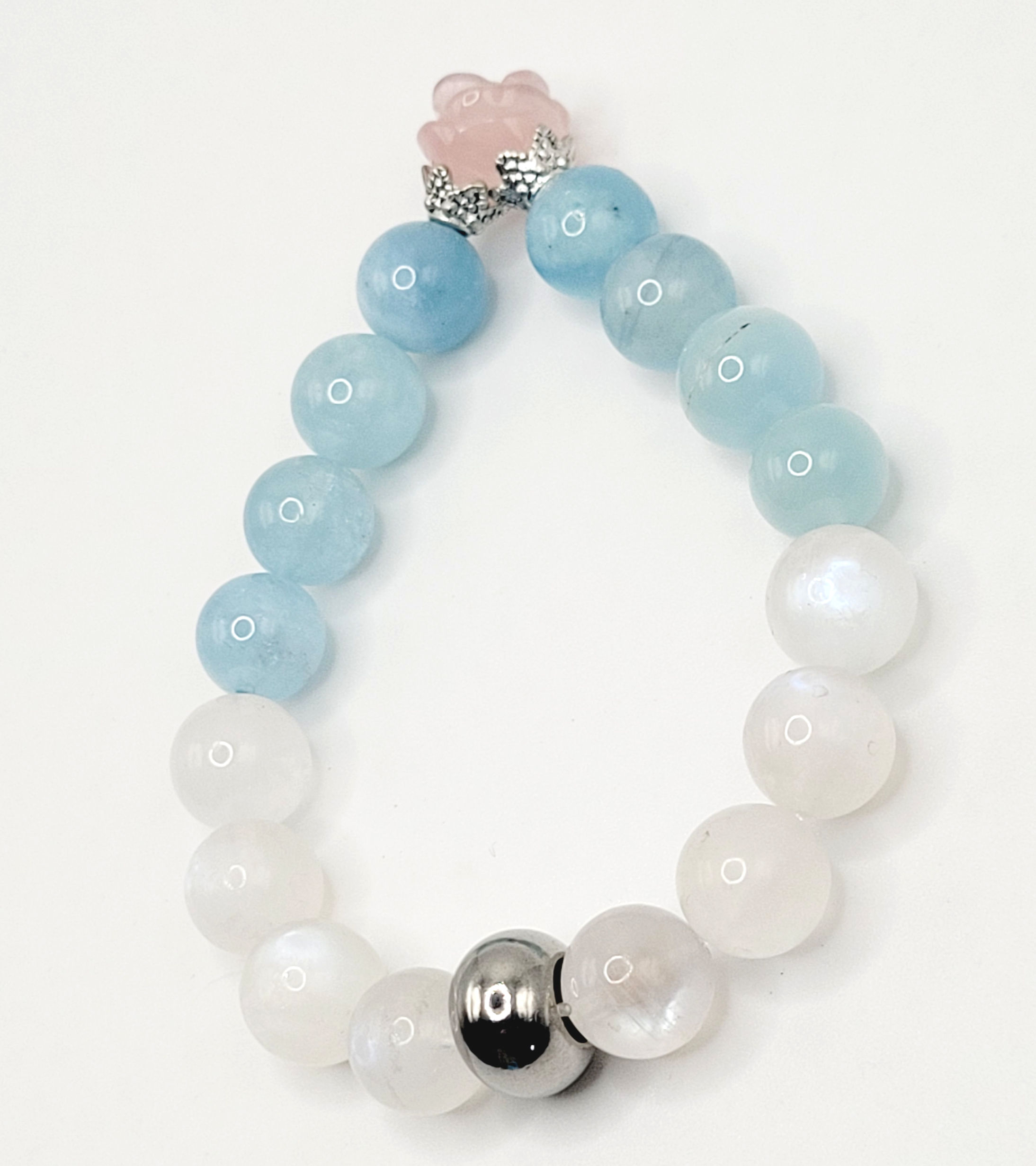 White Moonstone and Aquamarine with Rose Quartz Flower