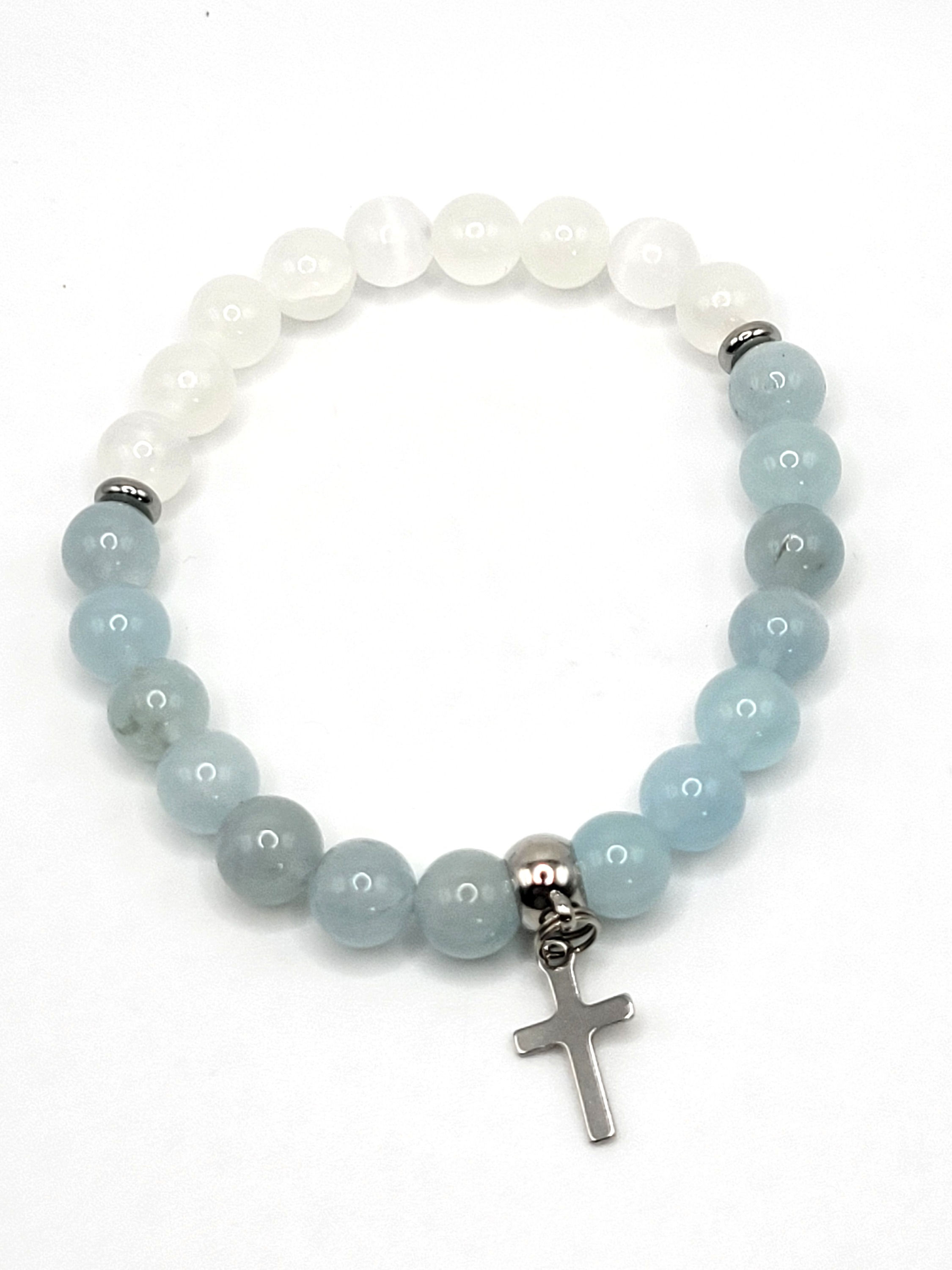 Selenite and Aquamarine with Cross