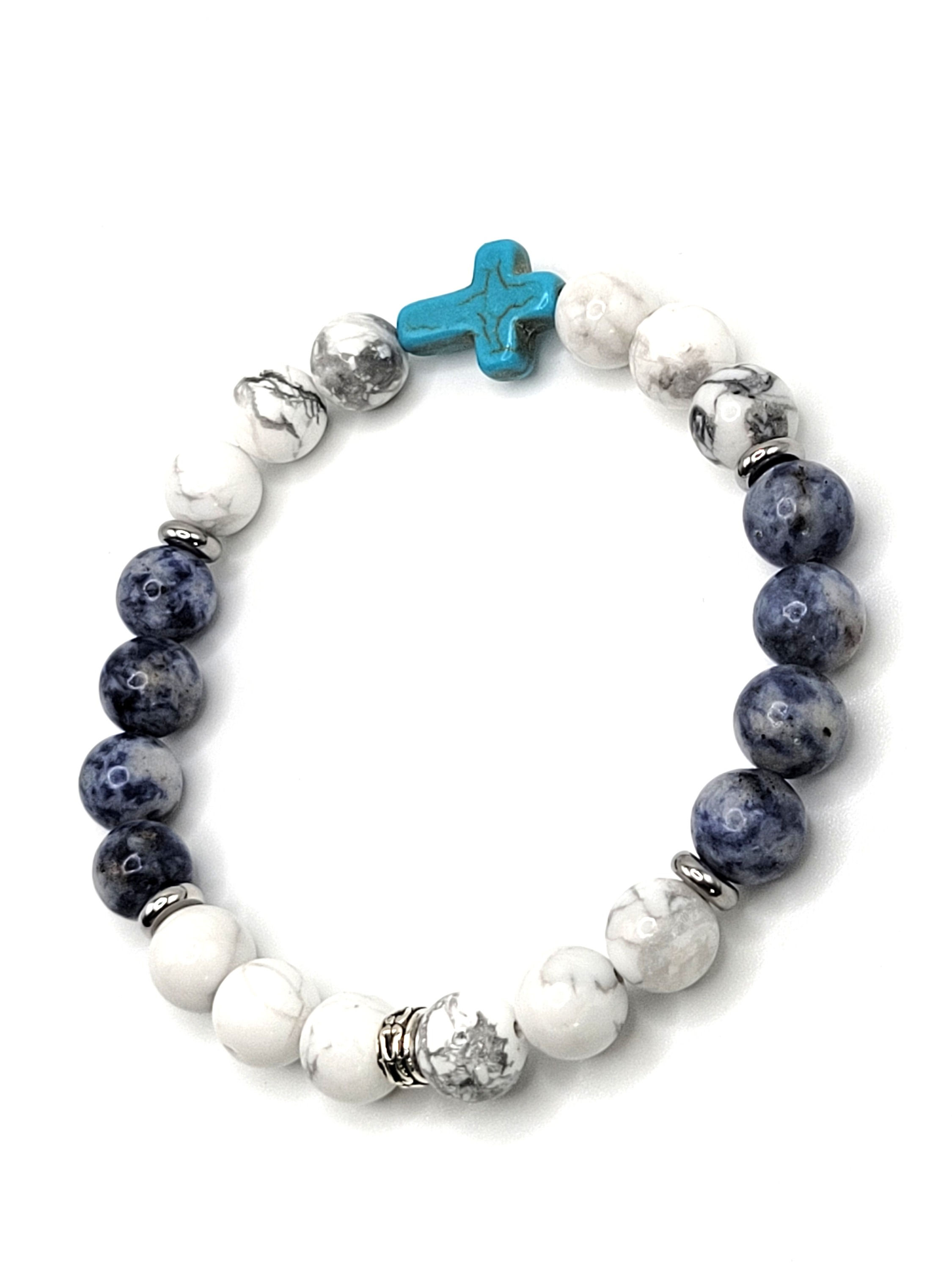 Howlite and Blue Dot Jasper with Blue  Cross
