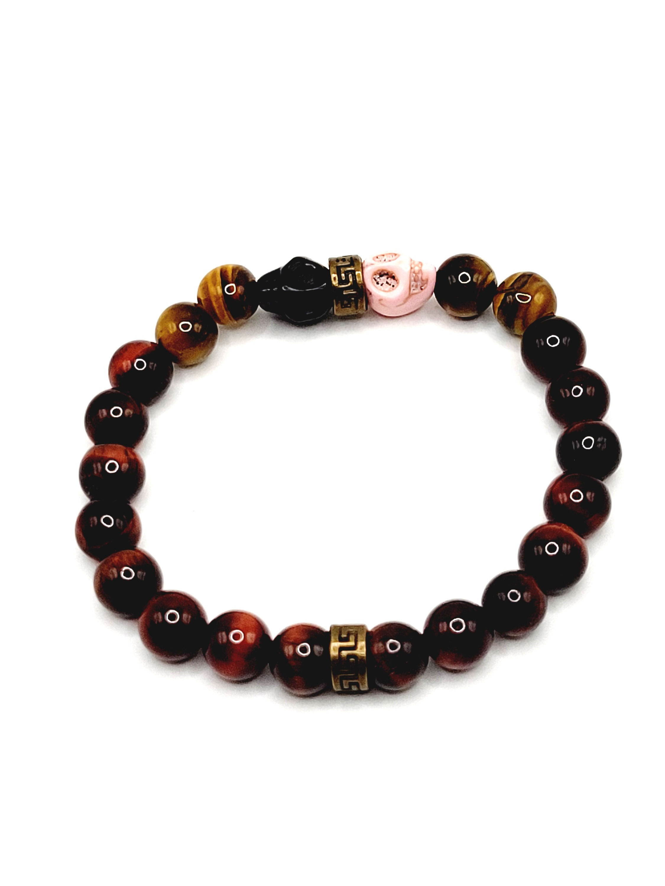 Red Tiger Eye, Yellow Tiger Eye with Skull charms