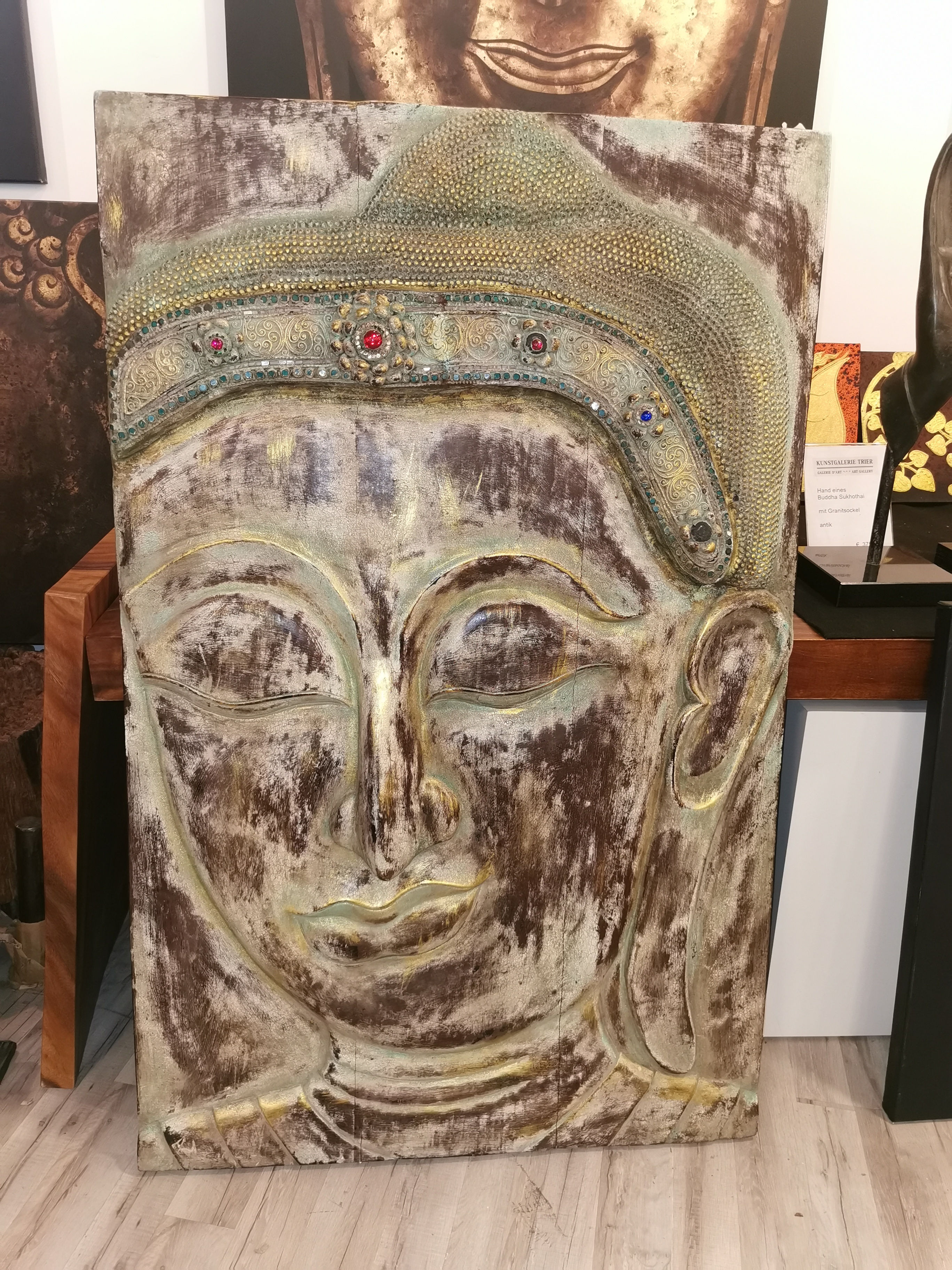 Myanmar Relief Buddha Gesicht Teakholz Braun 140*90 cm
