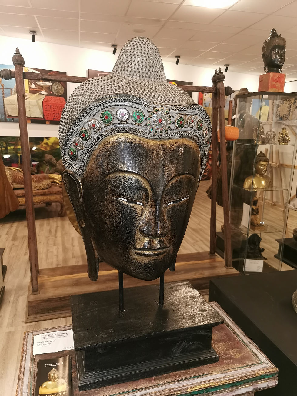 Buddha Gesicht Burmesisch Myanmar Schwarz Gold Teakholz 100 cm