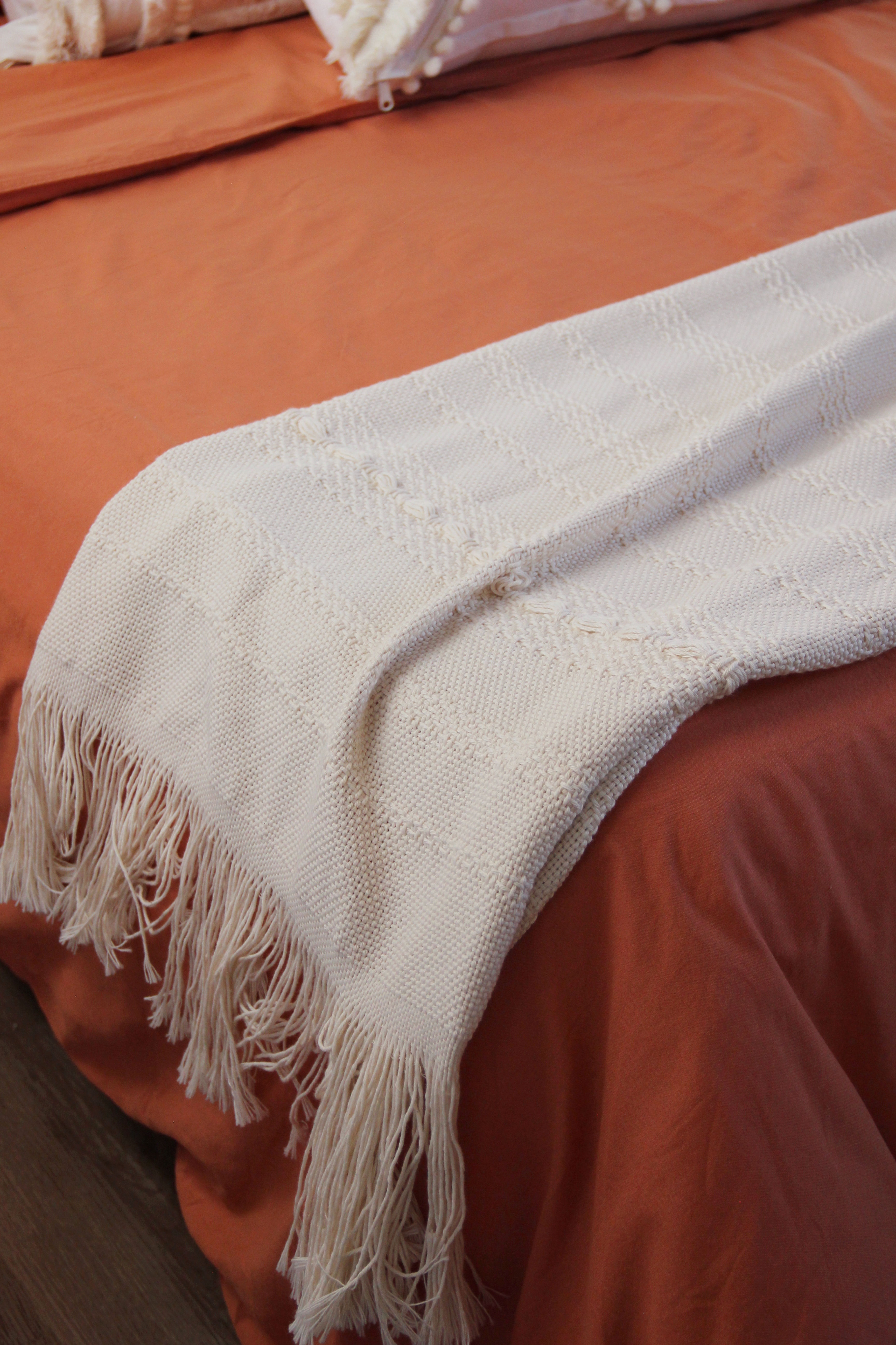 Manta Boho Tejida Hilaza Beige 