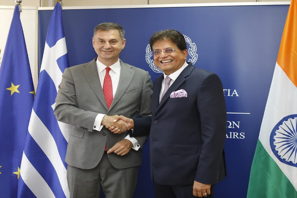 Piyush Goyal and Haris Theoharis, Deputy Foreign Minister of Greece