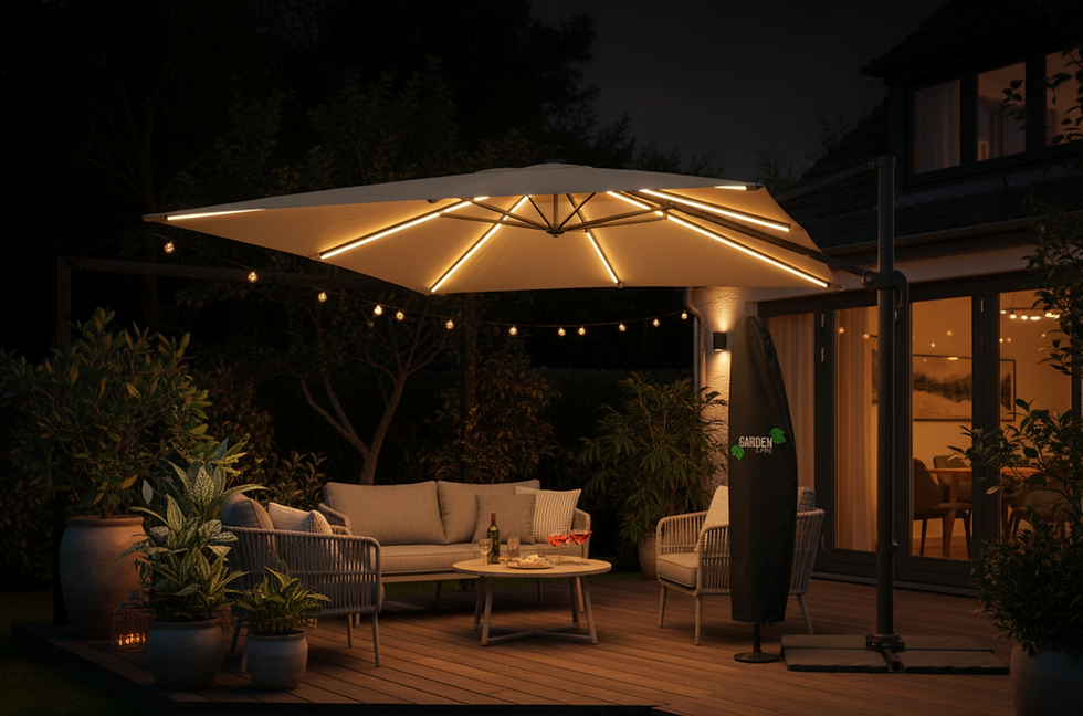 Miniatura: PARASOL OGRODOWY 3 x 3 M BEŻOWY "ROMA" Z POKROWCEM Z LED