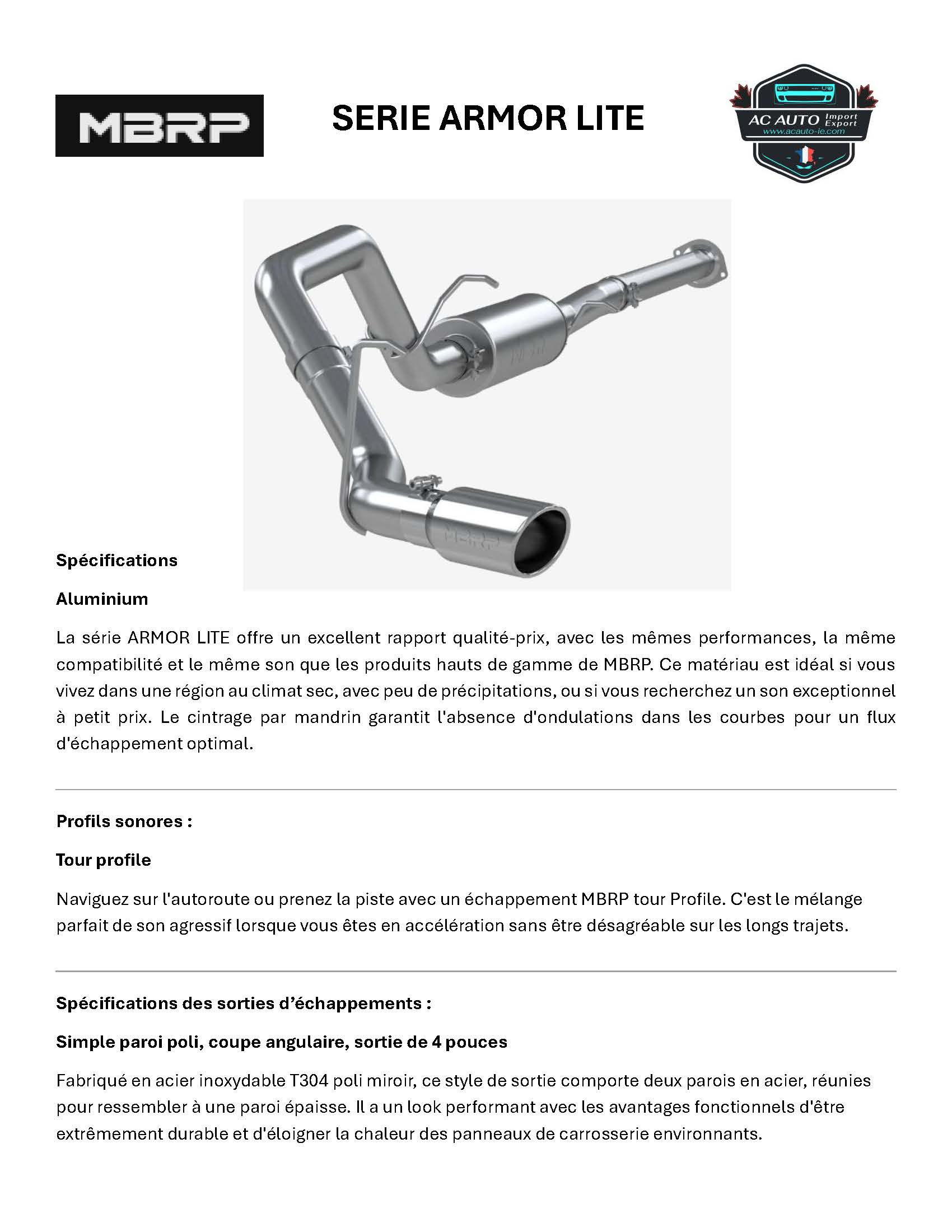 LIGNE MBRP COMPLETE APRES CATA, pour RAM 1500 5.7 L, 2019-2024, simple sortie