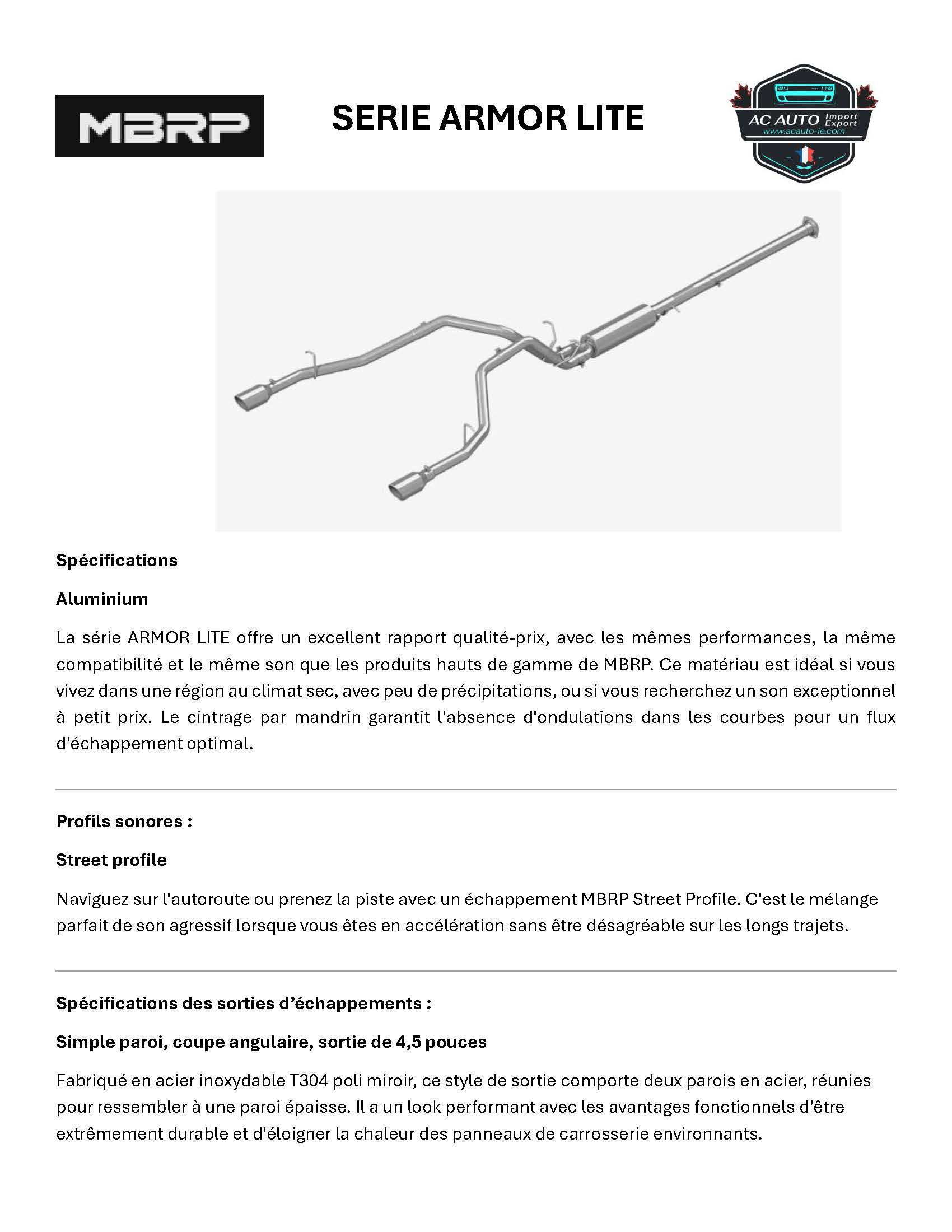 LIGNE MBRP COMPLETE APRES CATA, pour RAM 1500 5.7 L, 2019-2024, double sortie