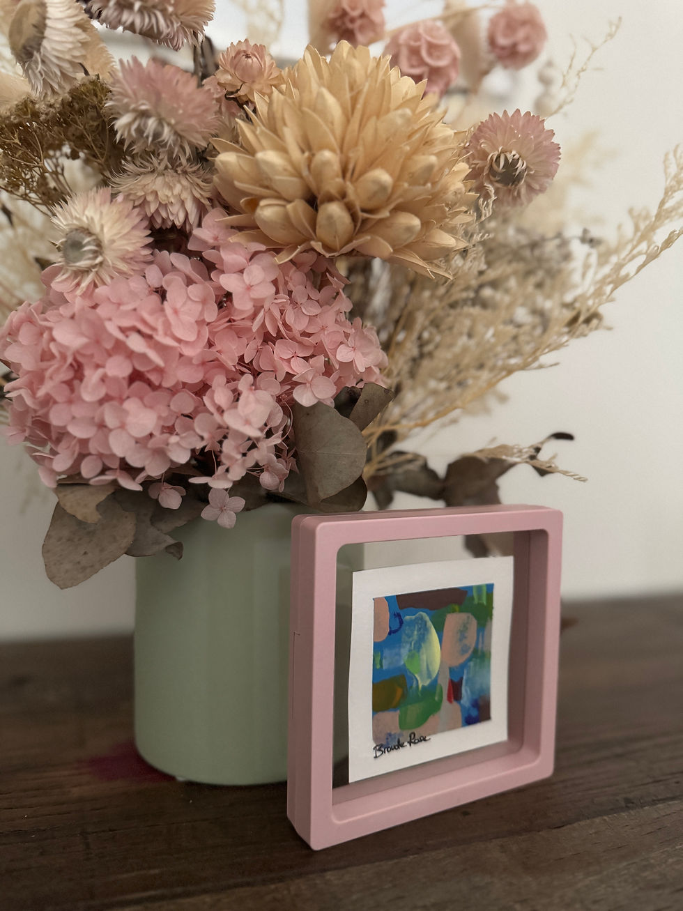 Mini abstract artwork in soft pink frame