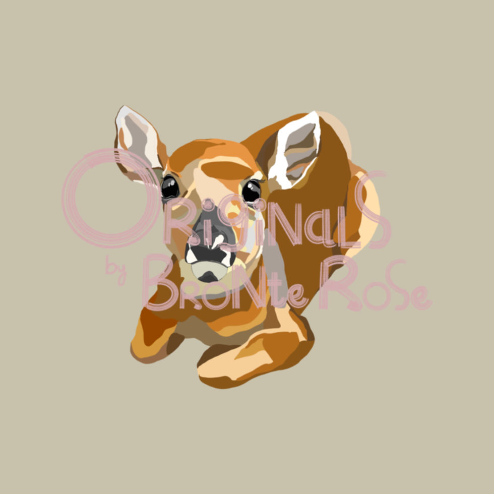 Little calf laying down, light brown background, licensed artwork