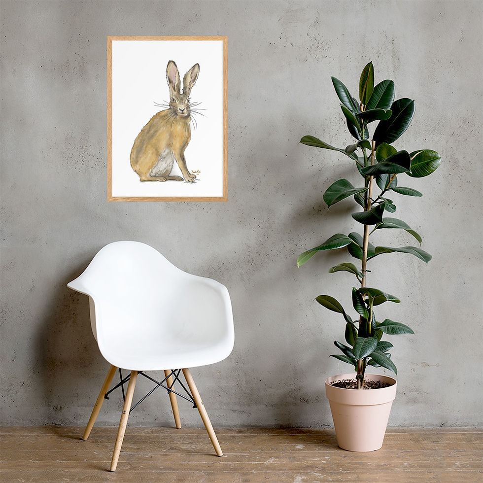 Thumbnail: Alert Hare Framed Matte Paper Poster White Background