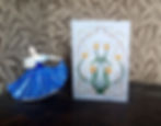 Thumbnail: Greetings card featuring hand embroidered textile artwork inspired by Art Nouveau with yellow flowers and green stems
