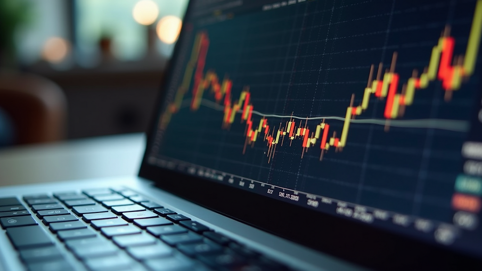 Eye-level view of a laptop screen showing crypto charts