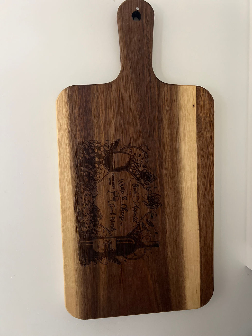 Thumbnail: Wine and Cheese With Good Friends Acacia Cutting Board