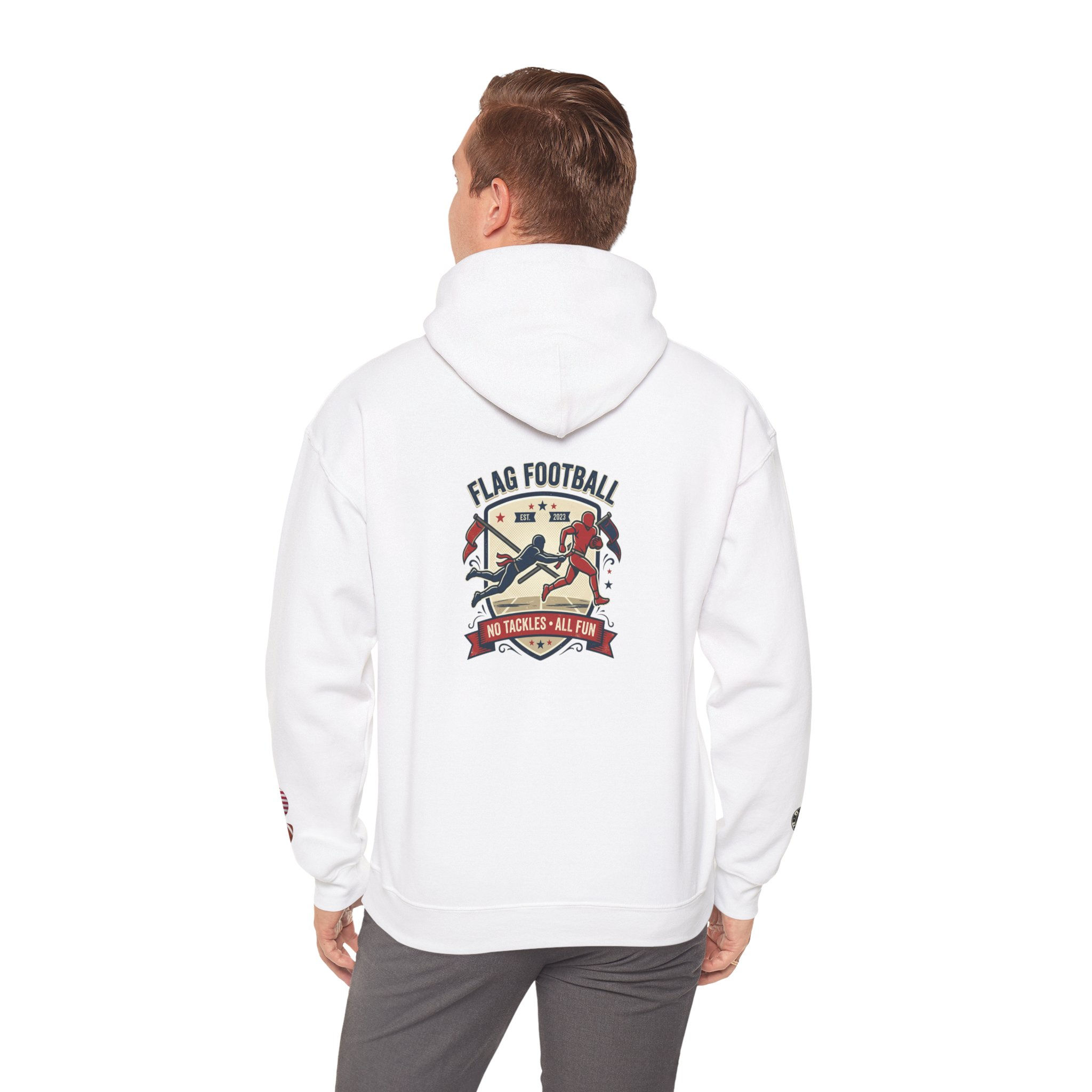 Flag Football Crest Hoodie | Flag Pulls, Tackles, Retro Sports Design