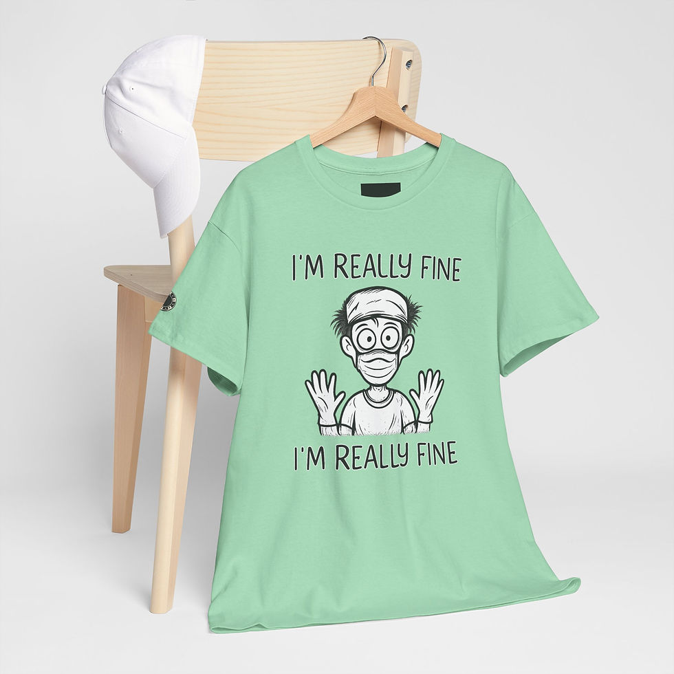Thumbnail: “I’M REALLY FINE” S/S T-Shirt — Funny Minimalist Graphic Tee with Doodle Hair