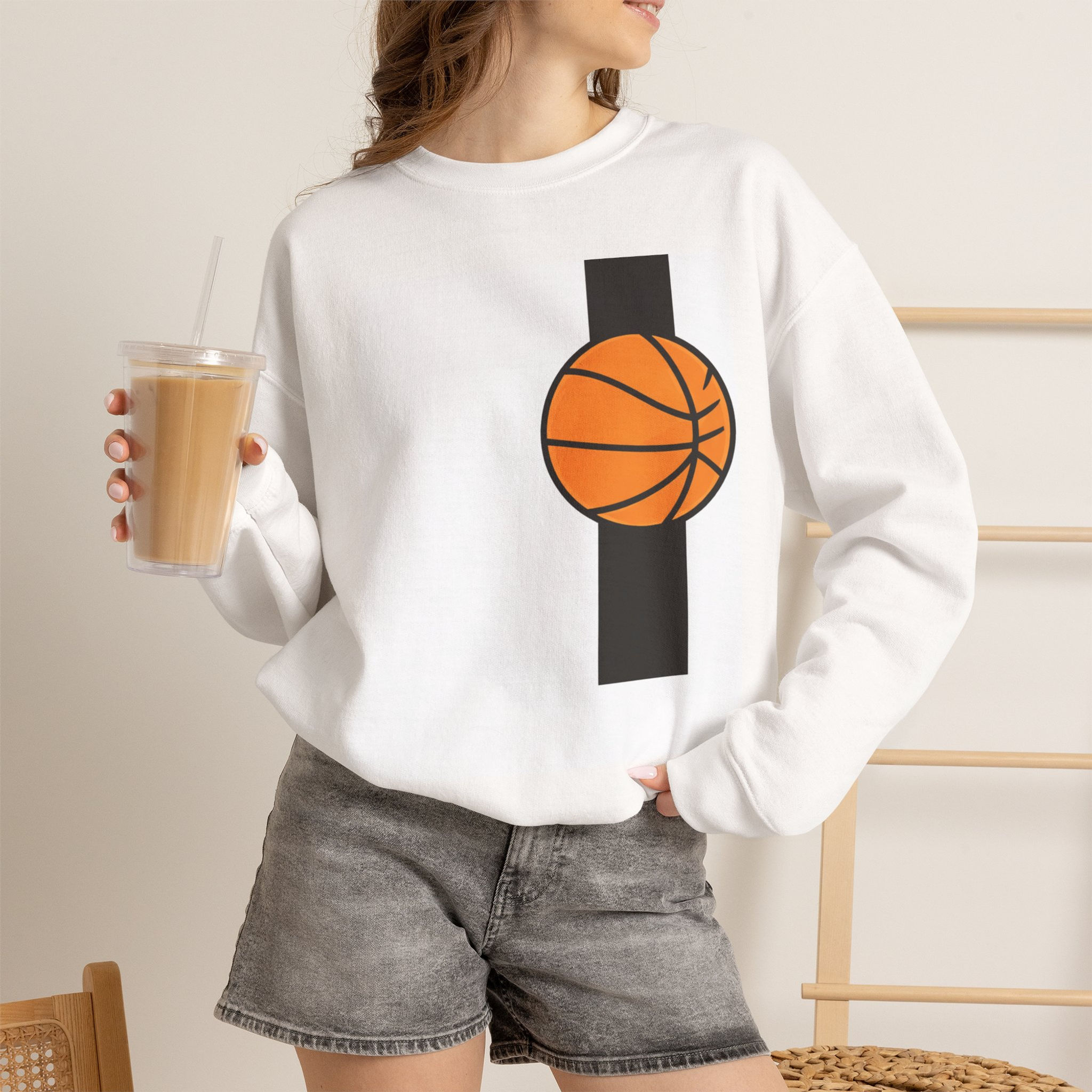 Basketball Crewneck Sweatshirt — Black Stripe Design