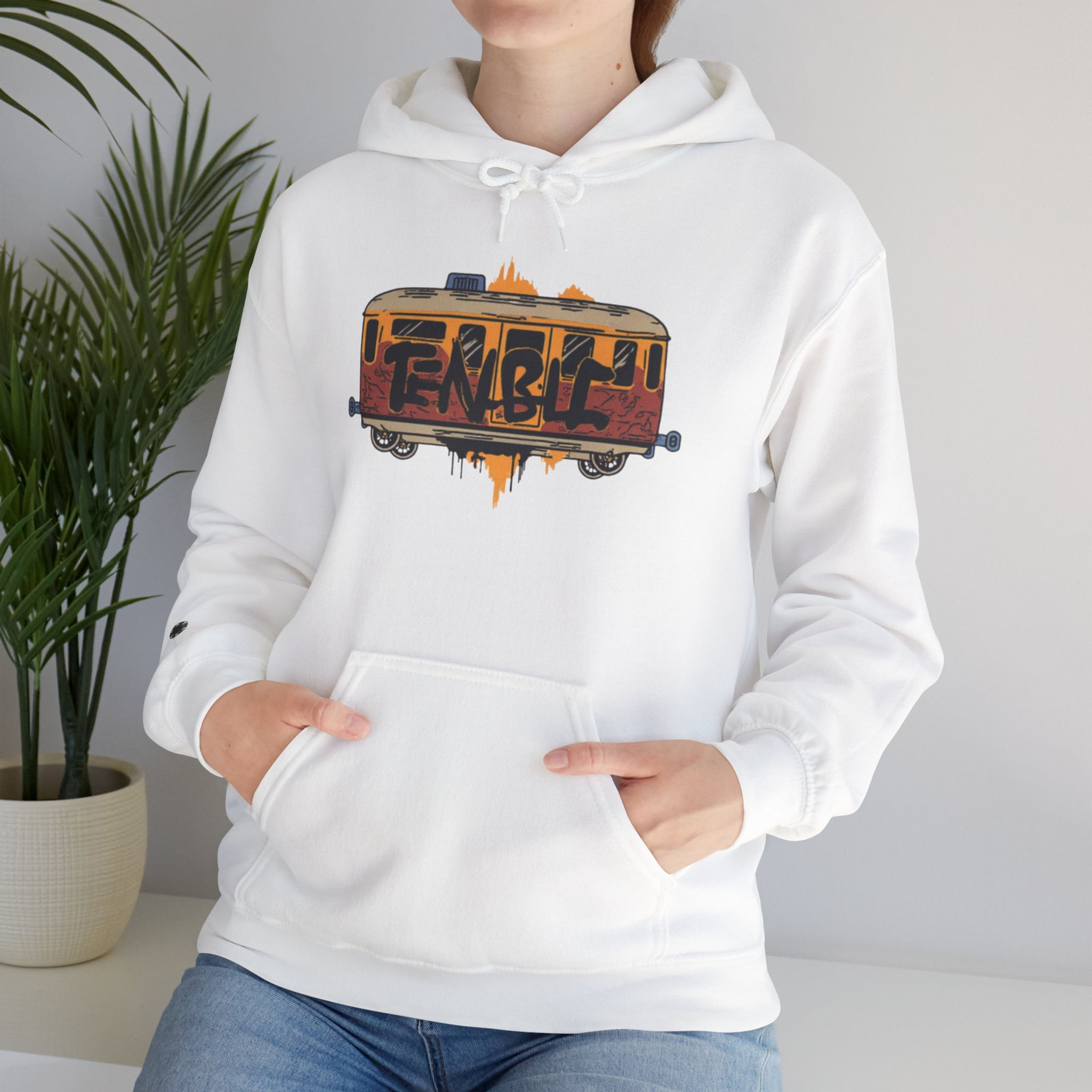 Graffiti Train Hoodie — Vintage Urban Street Art Sweatshirt