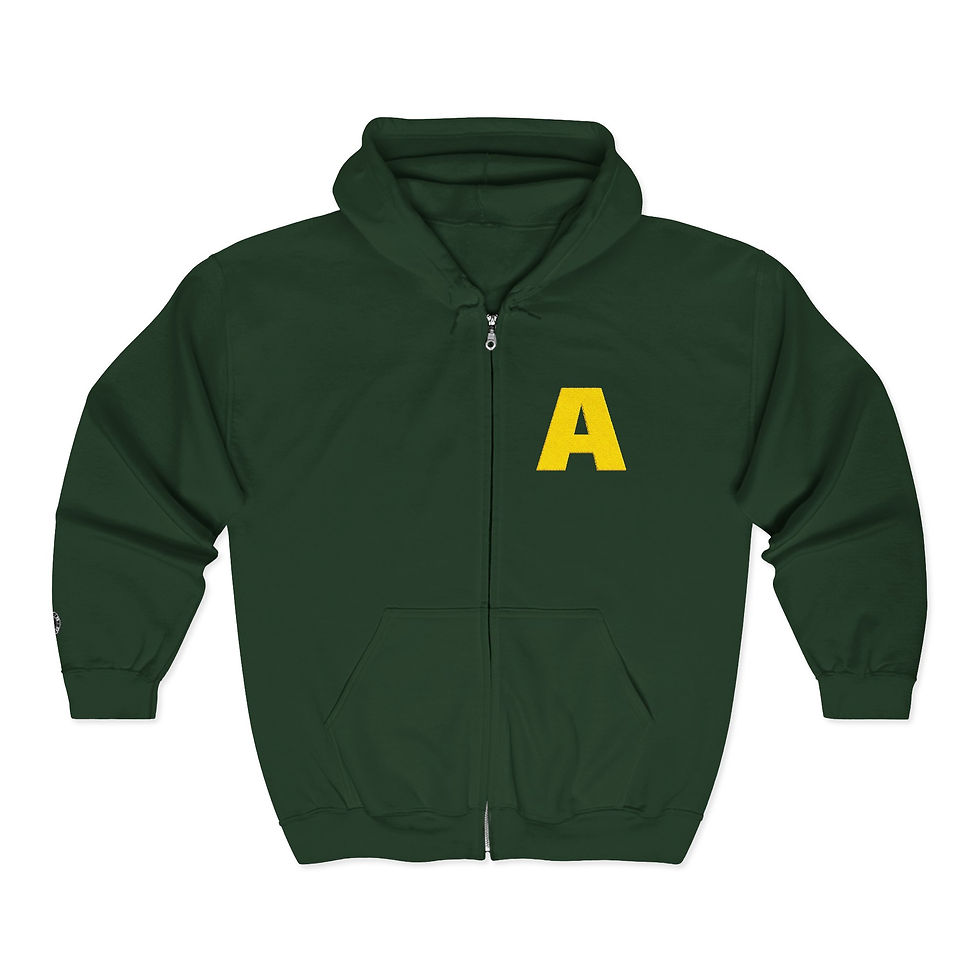 Thumbnail: Embroidered Gold Monogram Letter Zip Hoodie —Retro Collegiate Initial Sweatshirt
