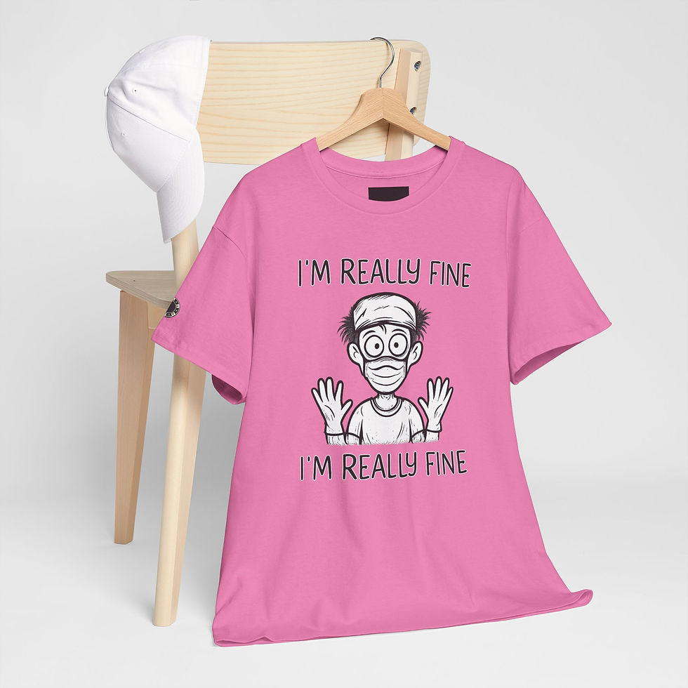 Thumbnail: “I’M REALLY FINE” S/S T-Shirt — Funny Minimalist Graphic Tee with Doodle Hair