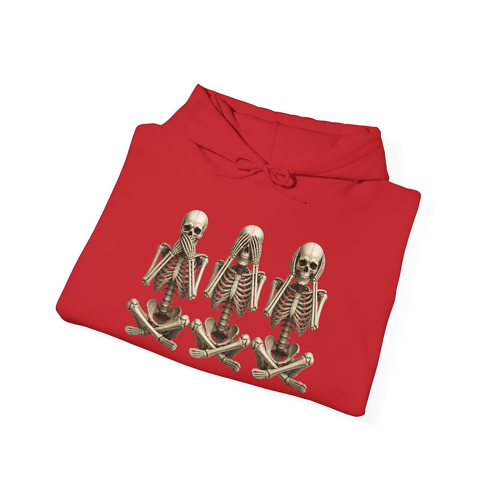 Thumbnail: Skeleton See No Hear No Speak No Evil Hoodie – Gothic Skull Trio Pullover