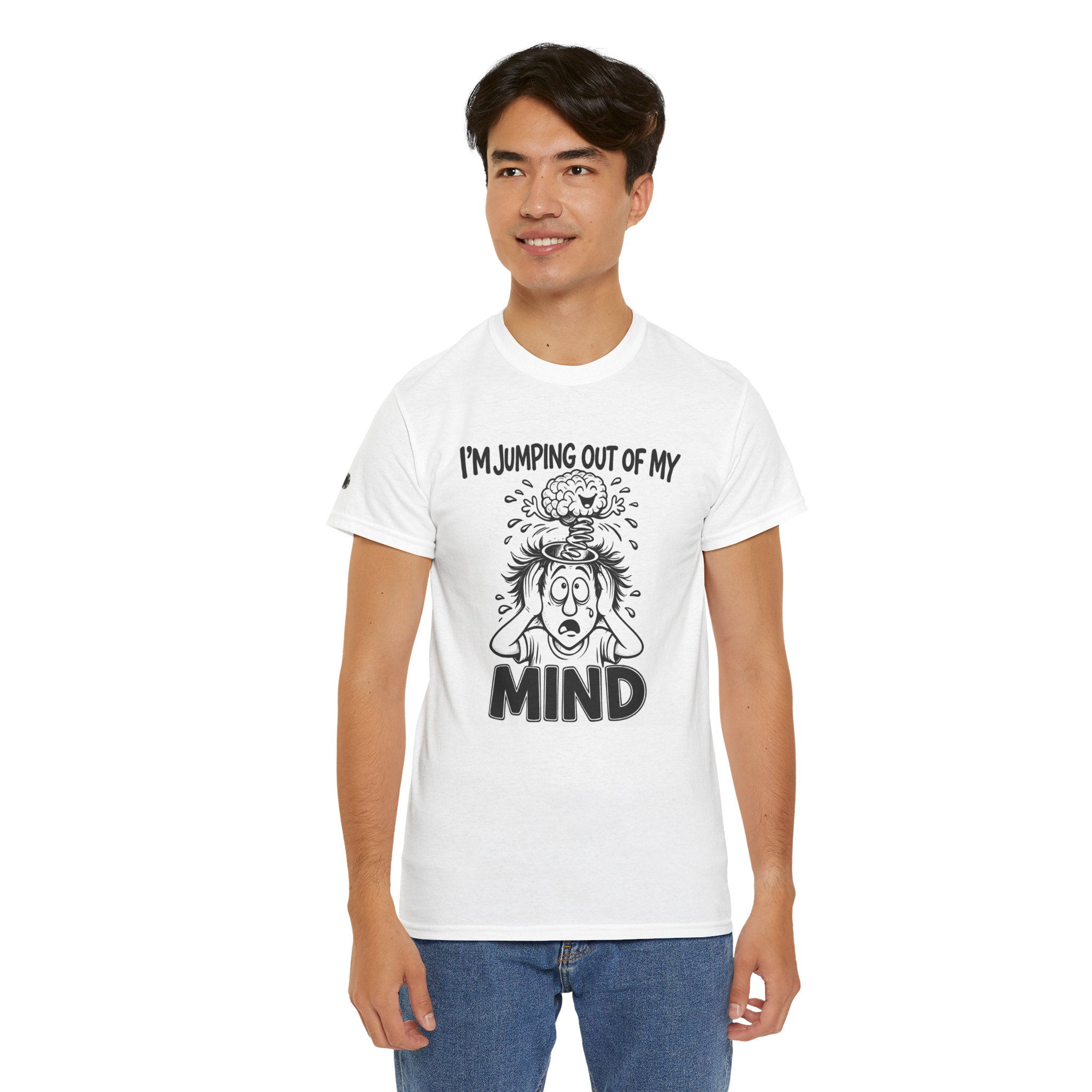 Jumping Out of My Mind T-Shirt — Surreal Double-Head Graphic Tee