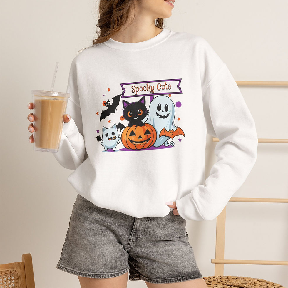 Thumbnail: 'Spooky Club' Crewneck Sweatshirt — Cute Ghosts, Black Cat & Pumpkin Design