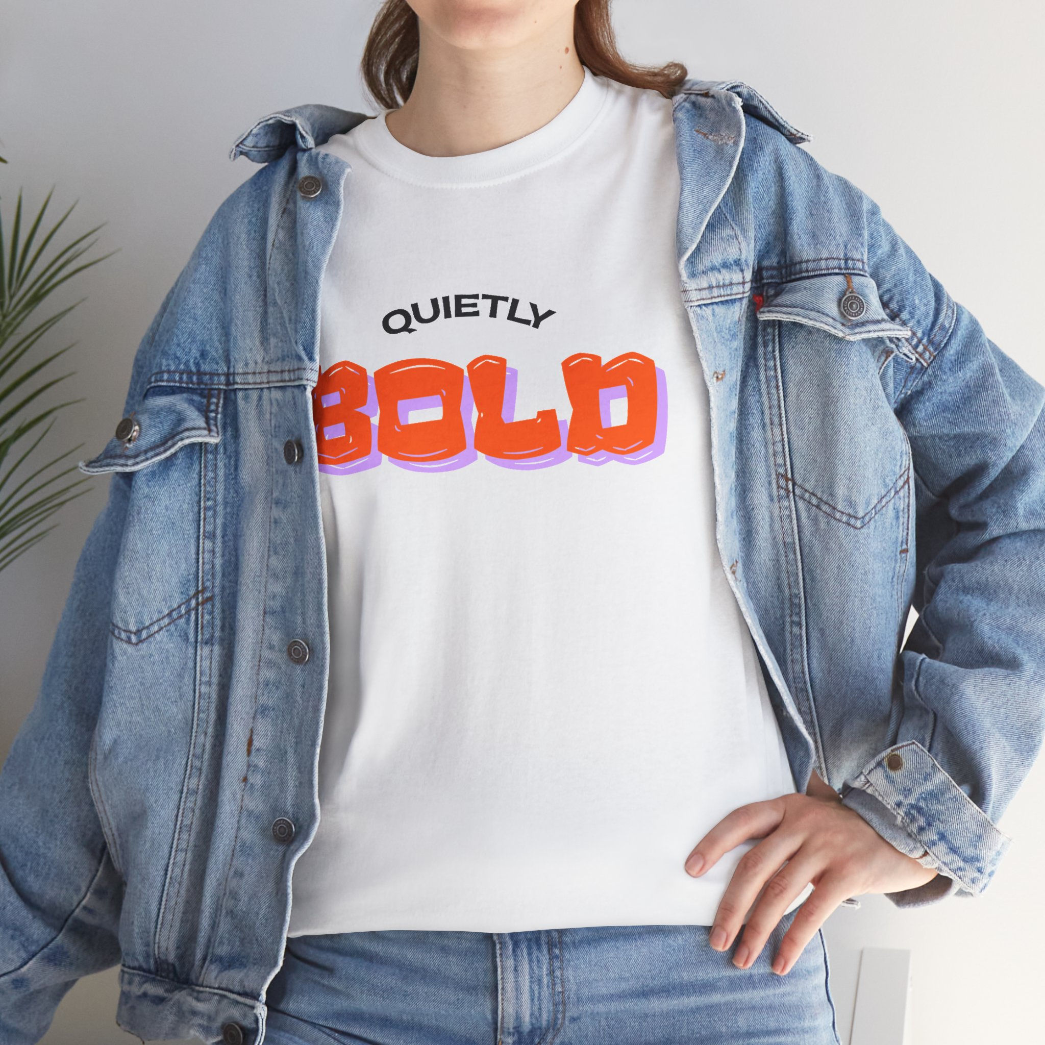 Quietly Bold T-Shirt — Minimal Orange Text Tee with Parachute Graphic