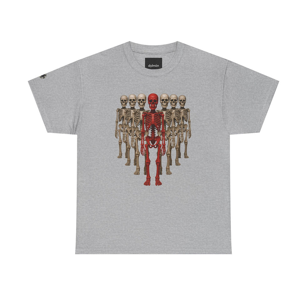 Thumbnail: Skeleton March Graphic Tee — Red Leader Skeletons Horror Halloween Shirt