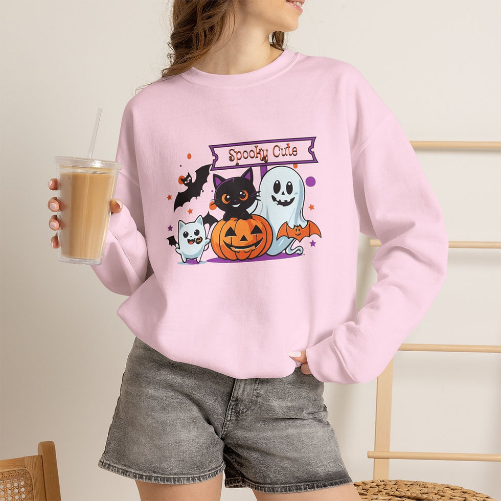 Thumbnail: 'Spooky Club' Crewneck Sweatshirt — Cute Ghosts, Black Cat & Pumpkin Design