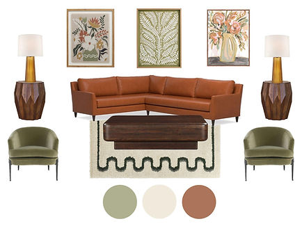 Brown leather sectional midcentury modern mood board
