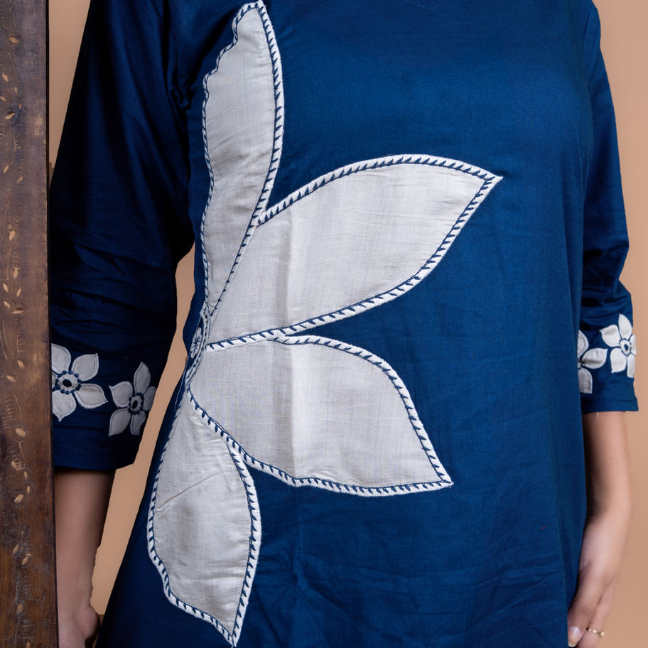Women Pure Dhabu Cotton Blue Co-ord
