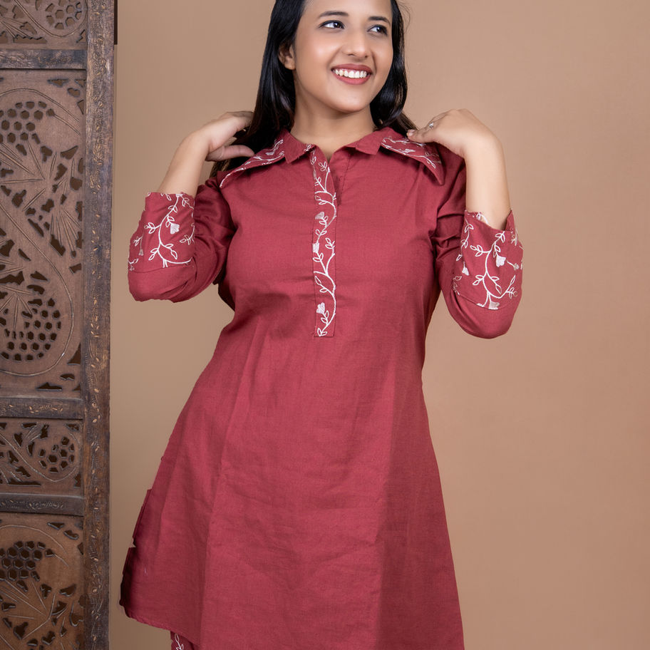 Linen Cotton Brick Red Co-Ord Set