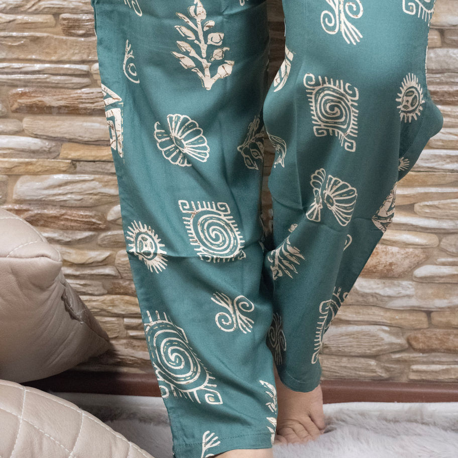 Soft Rayon Dusty Teal Green Co-ord Set Mandarin Collar