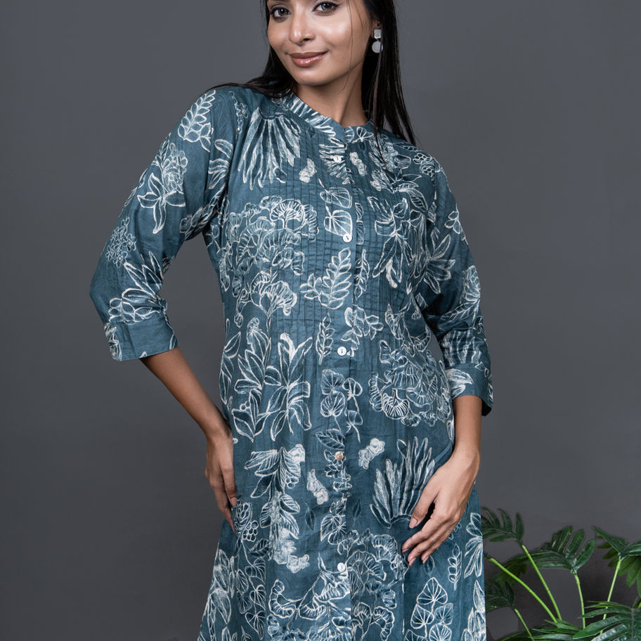 Pure Cotton Teal Green Co-Ord Set Mandarin Collar
