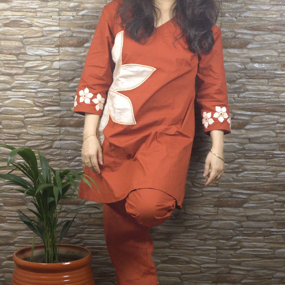 Pure Dhabu Cotton Rust Co-Ord Set