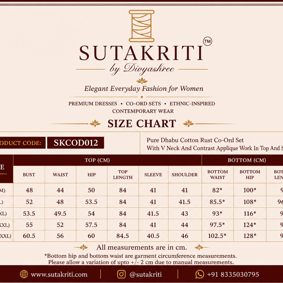 Pure Dhabu Cotton Rust Co-Ord Set