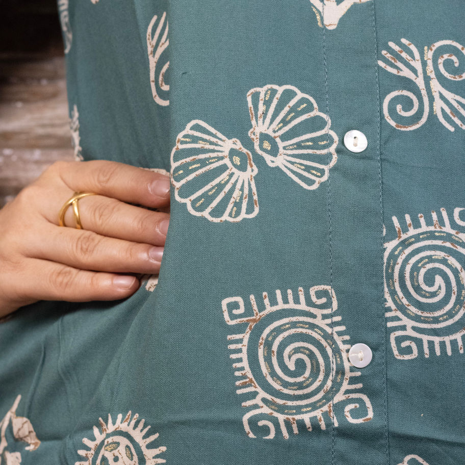 Soft Rayon Dusty Teal Green Co-ord Set Mandarin Collar