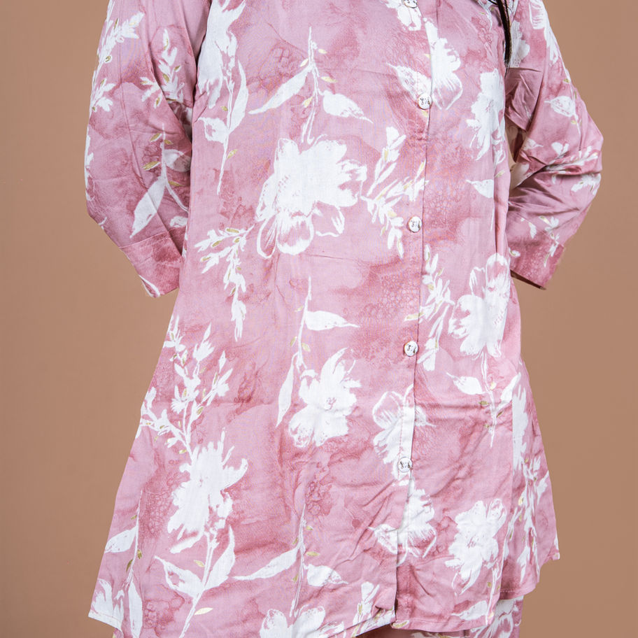 Soft Rayon Baby Pink Co-ord Set With Classic Shirt Collar