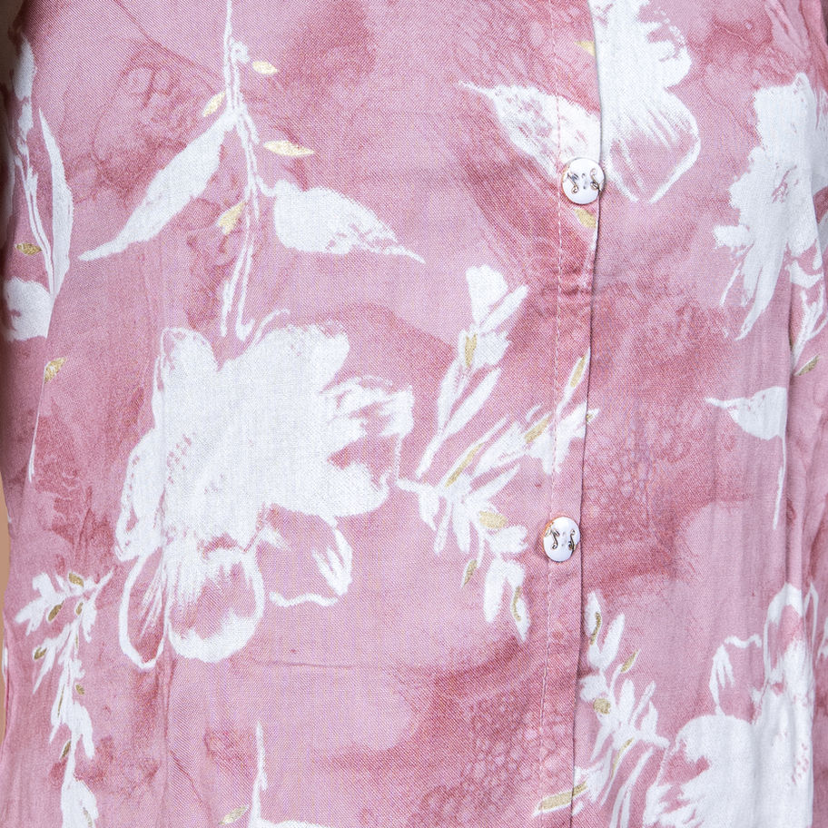 Soft Rayon Baby Pink Co-ord Set With Classic Shirt Collar