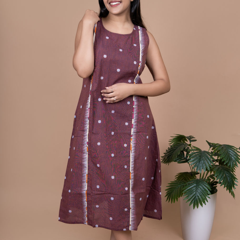 Pure South Cotton Jamun Self Butti Dress with Dhabu Print Jacket