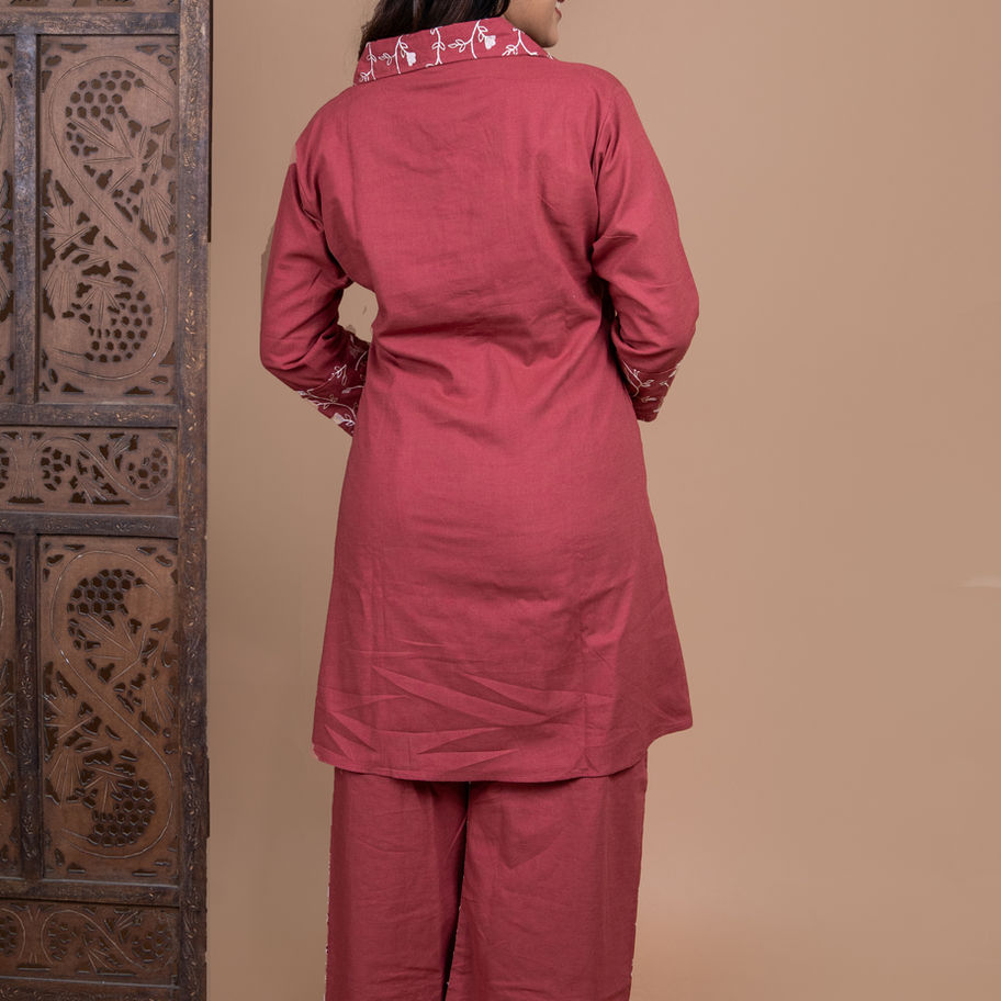 Linen Cotton Brick Red Co-Ord Set