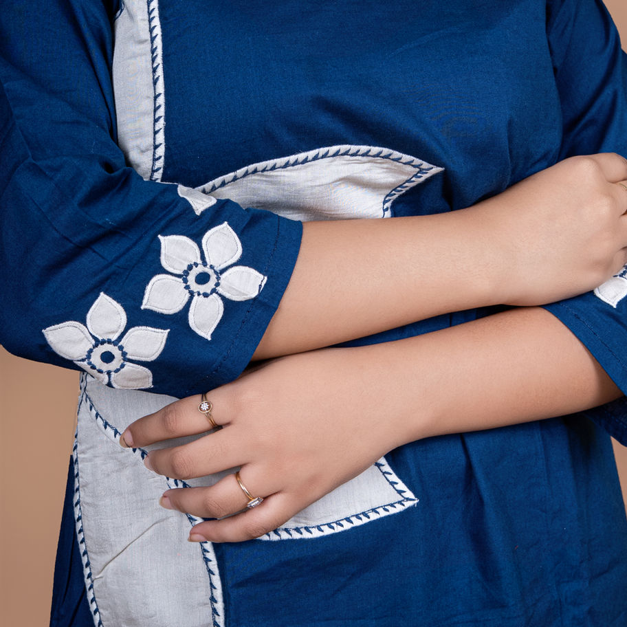 Women Pure Dhabu Cotton Blue Co-ord