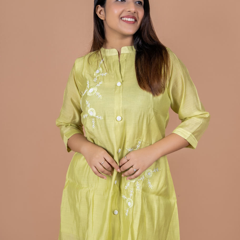 Mulchanderi Lime Yellow Co-Ord Set