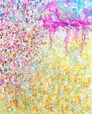 A surface where color gathers and disperses, holding the trace of something that refuses to fully disappear. Layers of pigment fracture and soften, creating a field that feels both vibrant and distant—like a memory that lingers without form.

The upper area pulses with intensity, while below, color settles into a quieter, more diffused space. Drips and embedded textures suggest time passing through the surface, leaving behind fragments rather than images.

This work exists in the moment where light does not fade, but remains—carrying with it a sense of something once known, now only felt.