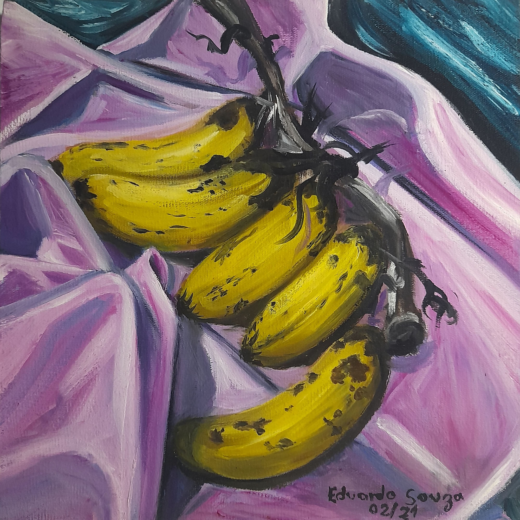 Bananas sobre toalha rosa