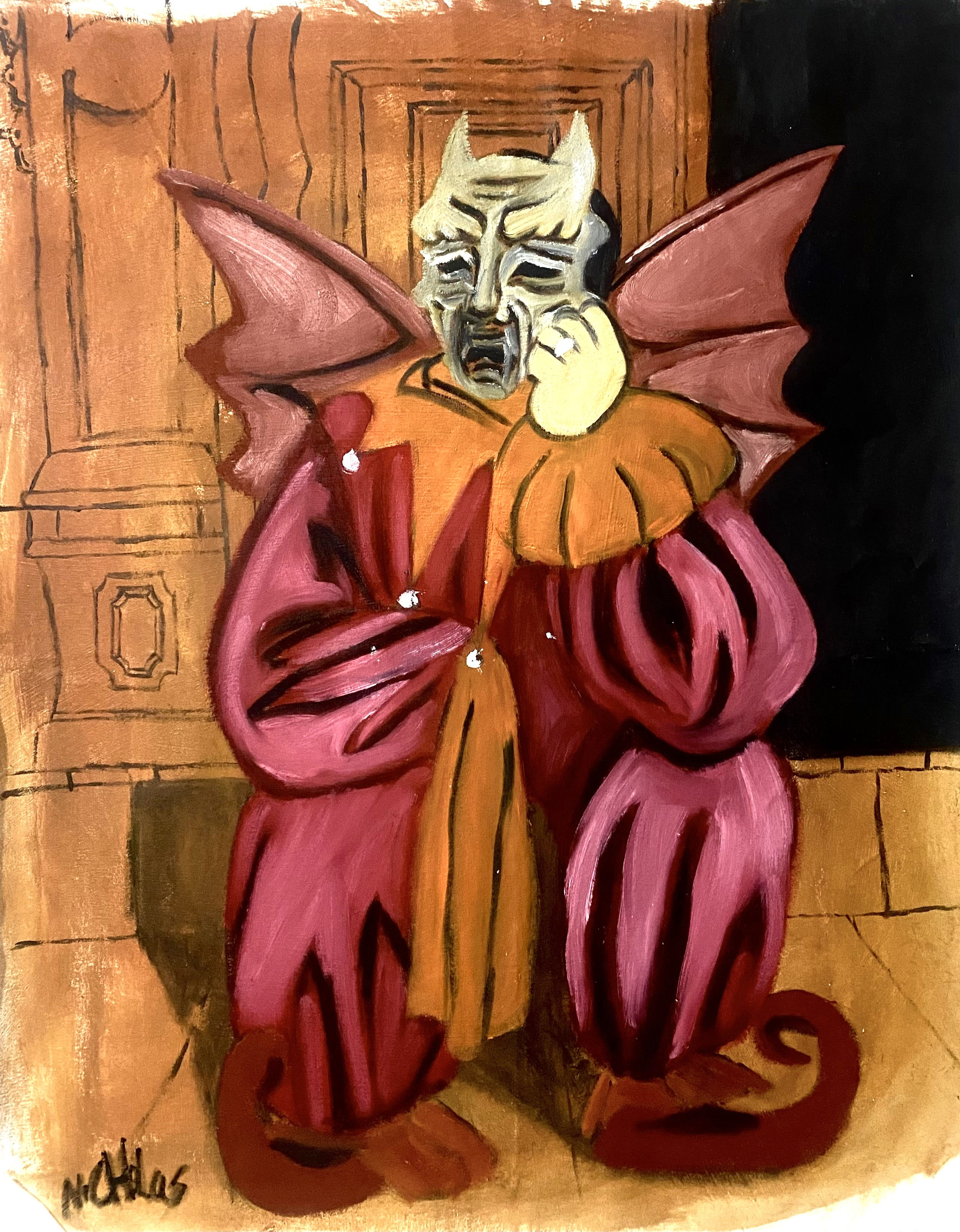 Menino bate bola vestido de diabo