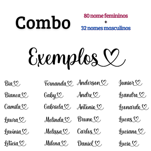 Combo De Nomes Femininos E Masculinos com Coração Transparência para