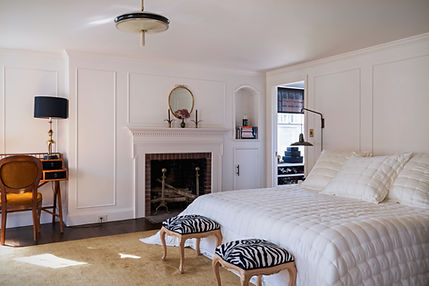 Bedroom with fireplace at Applethorne Estate, Farmington CT