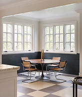 Breakfast nook with cane chairs and checkerboard floor, Litchfield CT