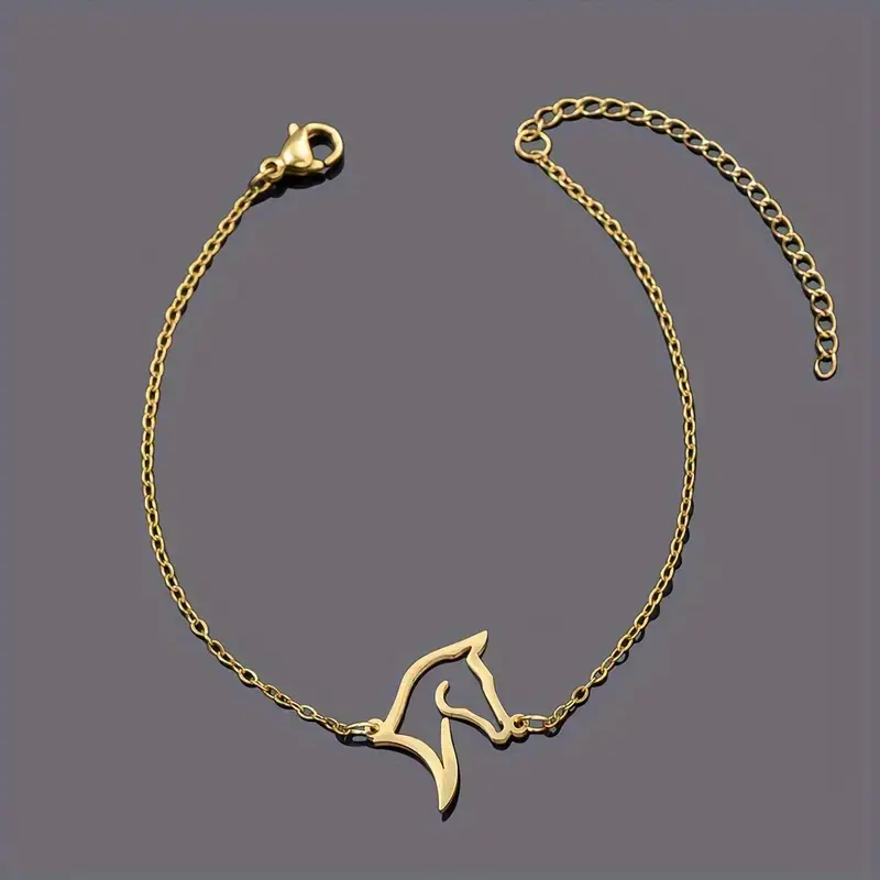 Thumbnail: French-Style Hollow Horse Head Bracelet gold